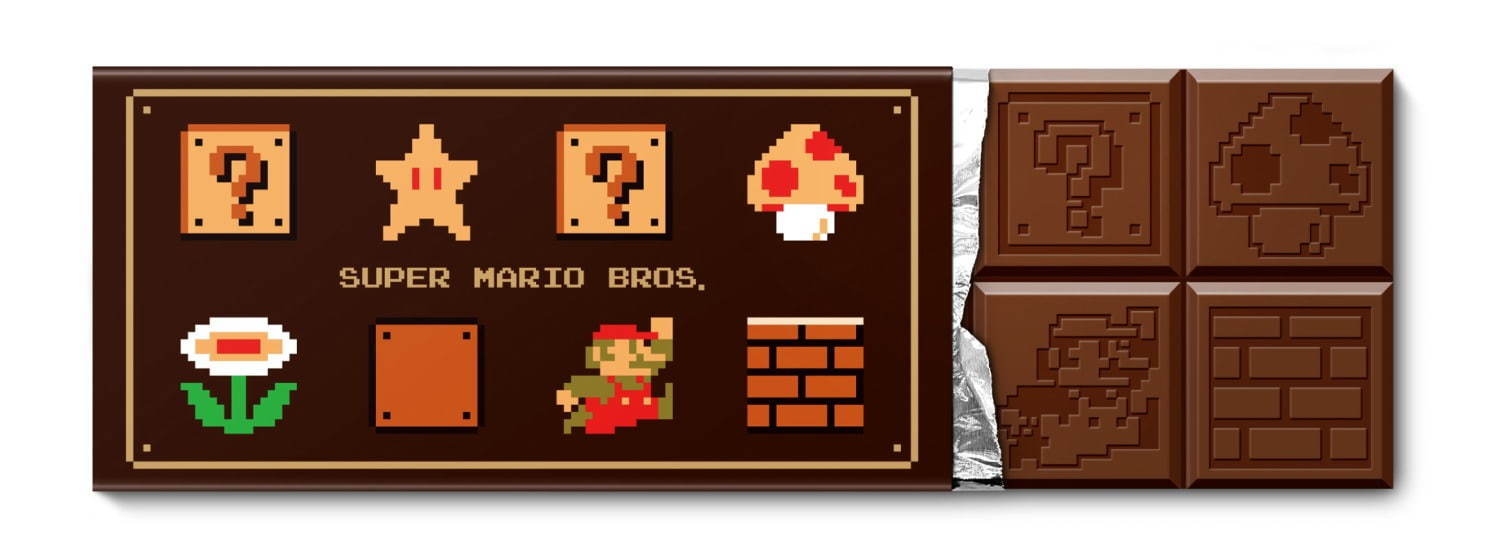 「スーパーマリオ」バレンタイングッズ、8-bit マリオ柄“板チョコ”が作れるトレーやカード | 写真