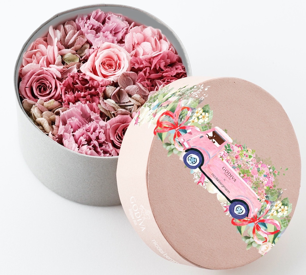 ゴディバ × ニコライ バーグマンのバレンタイン、“ピンク”のプリザーブドフラワーがチョコとセットに｜写真3