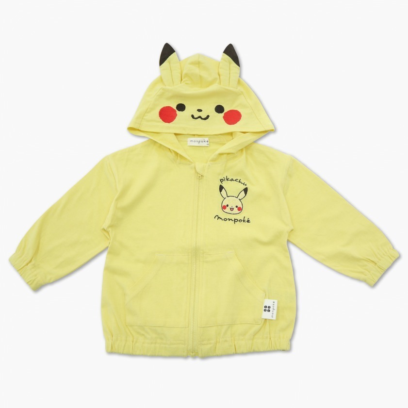 ポケモン公式ベビーブランド モンポケ 新作ベビー服 ピカチュウの耳付きパーカー 初レイングッズ ファッションプレス