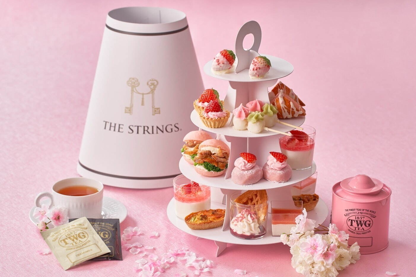ザ ストリングス 表参道、桜＆苺の春限定テイクアウト用アフタヌーンティーセット