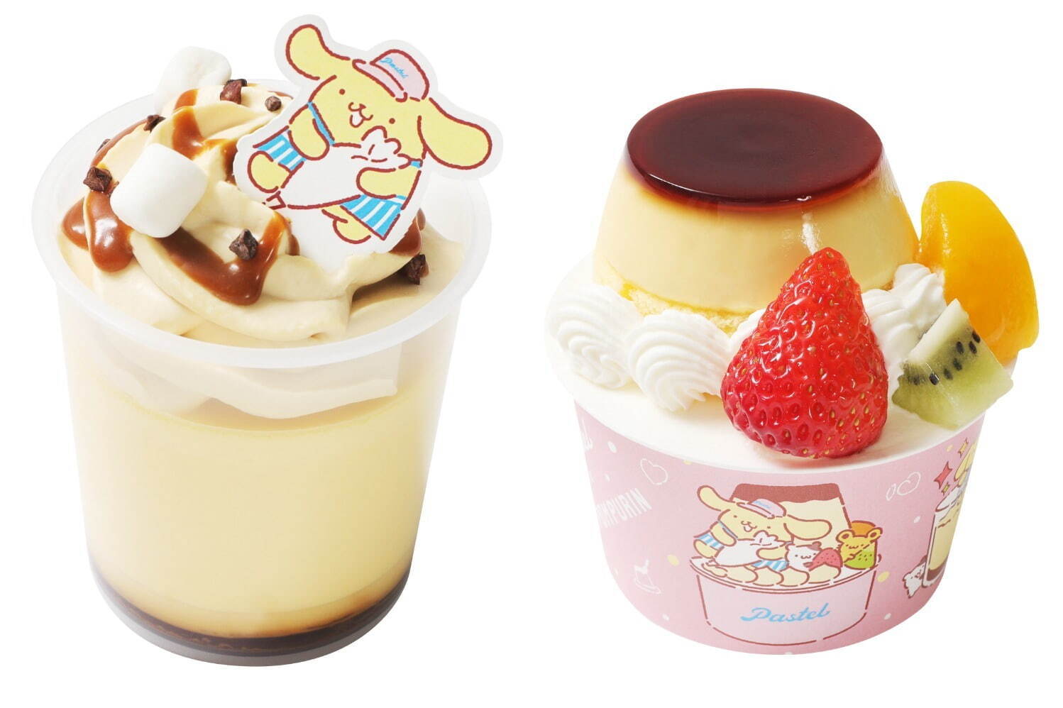 左から)ポムポムプリンのふかふかプリン 480円＋税
ポムポムプリンのア・ラ・モード 600円＋税