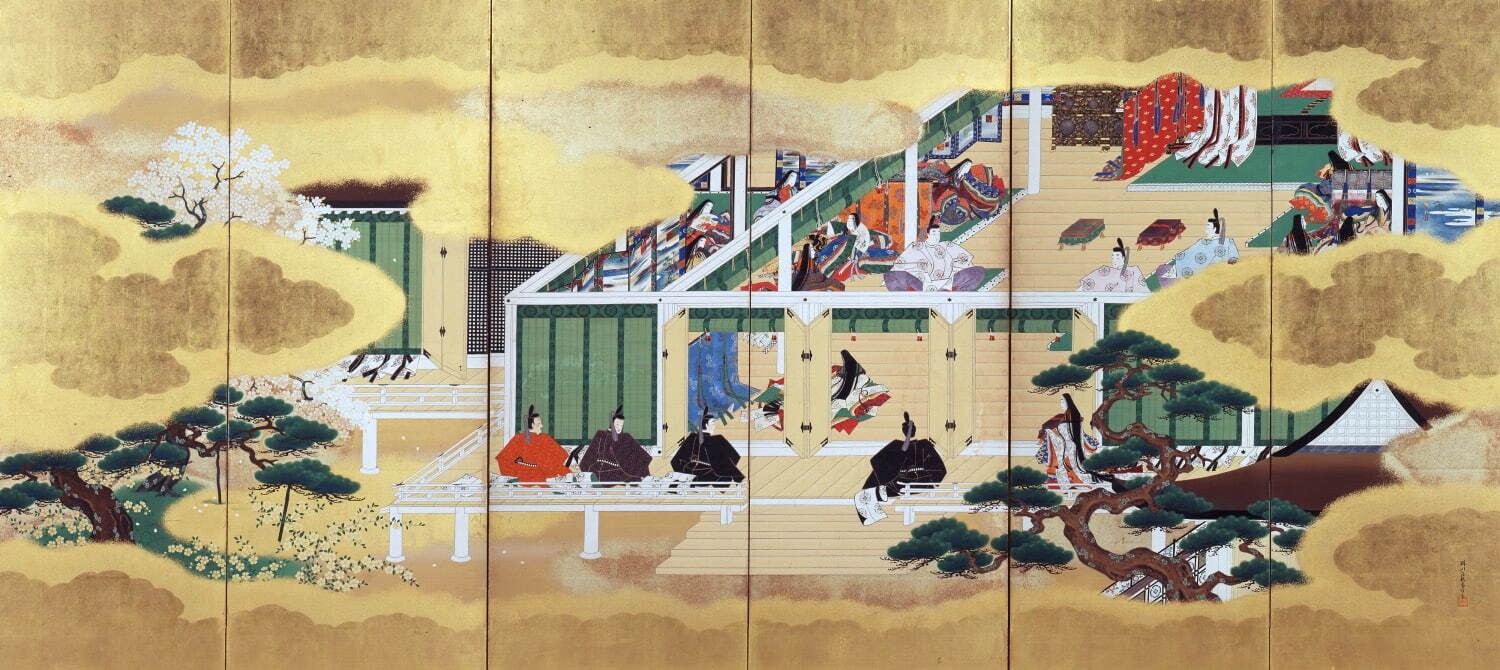 源氏物語図屛風(絵合・胡蝶)(右隻) 狩野〈晴川院〉養信筆 江戸時代・19世紀 東京国立博物館蔵［2021年3月9日(火)～4月18日(日)・本館7室］