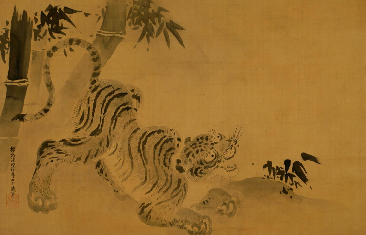 狩野探幽「龍虎図」双幅 絹本墨画 江戸時代