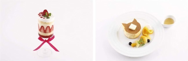 左から)透のいちごショートケーキ 990円
夾の猫パンケーキ 1,100円