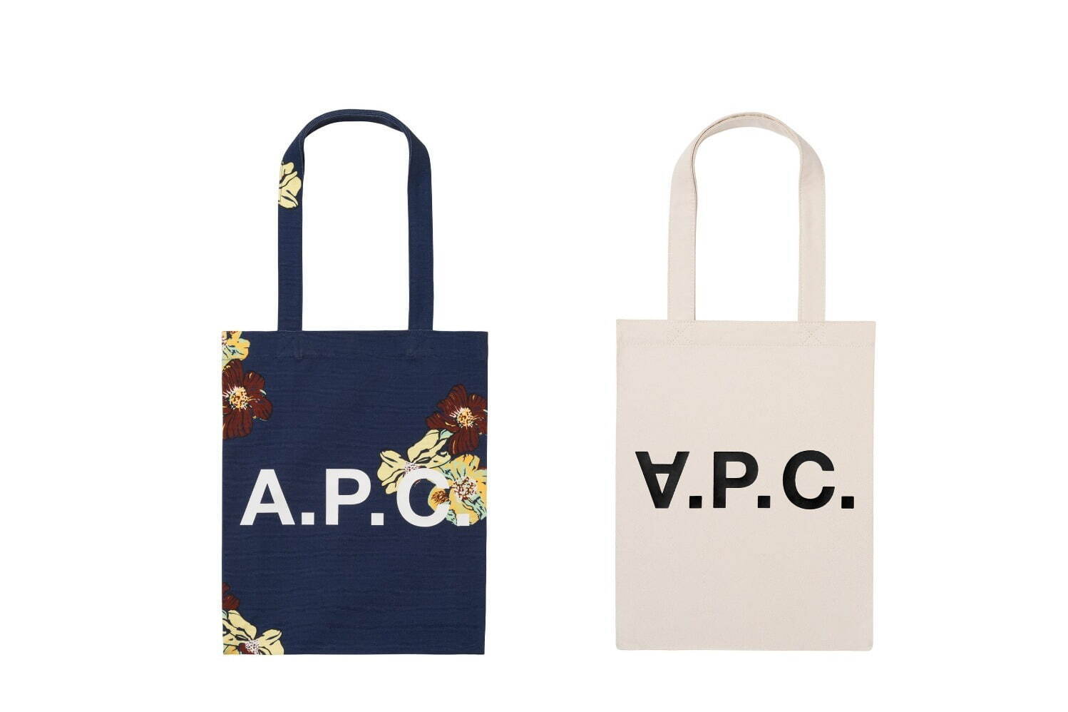 左から)ロア トートバッグ ダークネイビー・生成(30×37×8.5cm) 15,400円(税込)、9,900円(税込)
