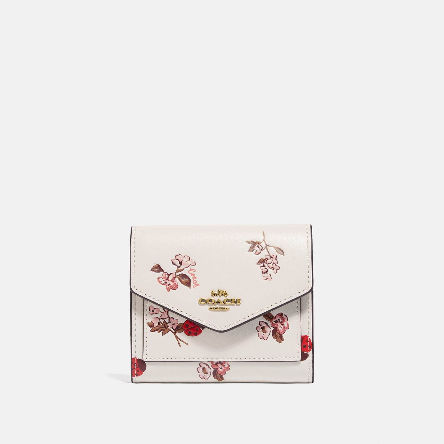 コーチ2021年春の新作レディース財布、桜カラー＆テントウムシ柄のミニ