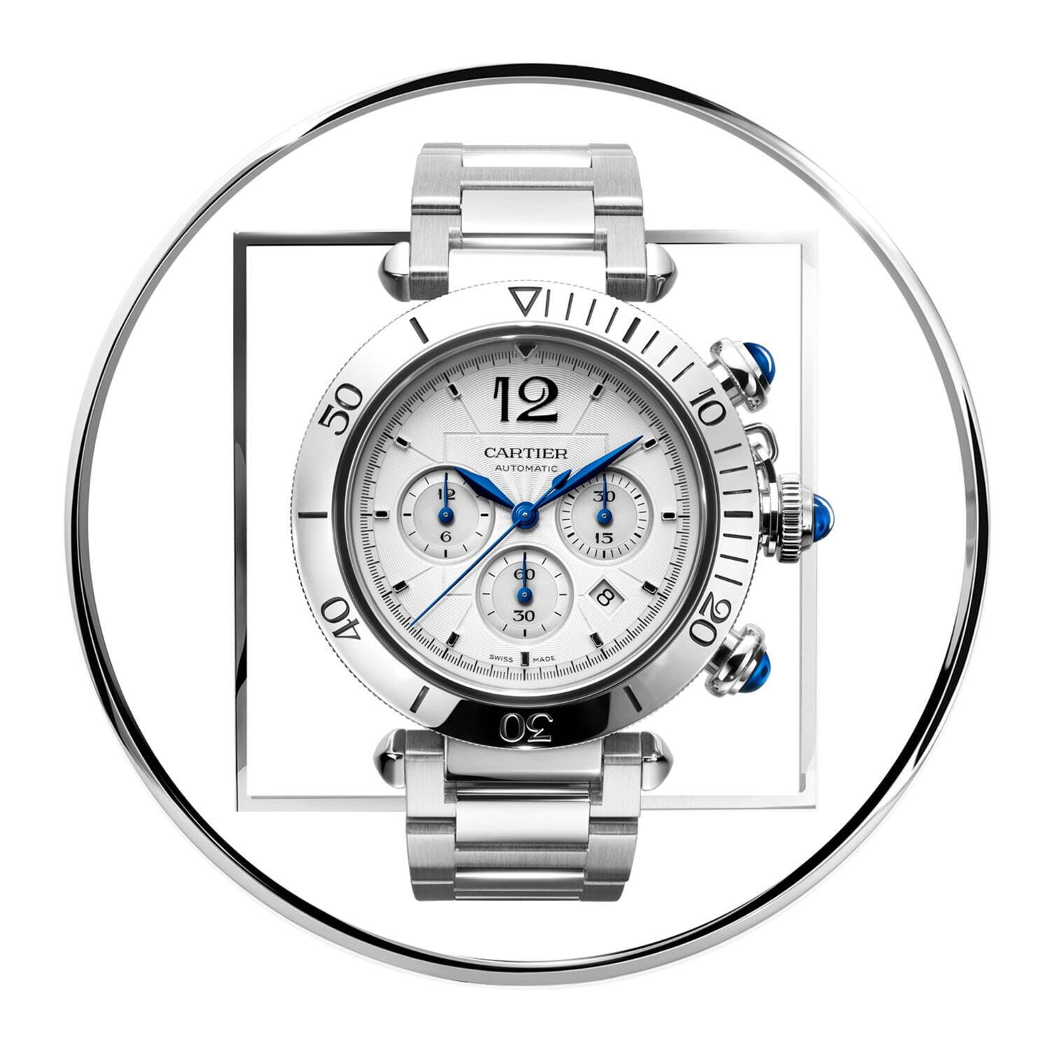 〈カルティエ〉腕時計「パシャ ドゥ カルティエ」41mmのクロノグラフウォッチ