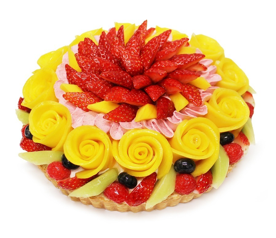 カフェコムサ新作フルーツの花束ケーキ マンゴーの薔薇が咲く カラフルタルト ファッションプレス