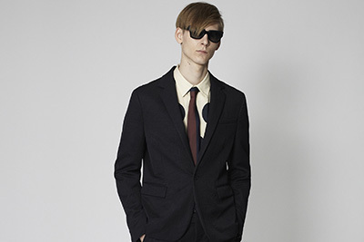 希少 MARNI 2014SS ノーカラーシャツ 羊革 ブラック ブルー ブラック トロピカルウール製シャツ | Marni