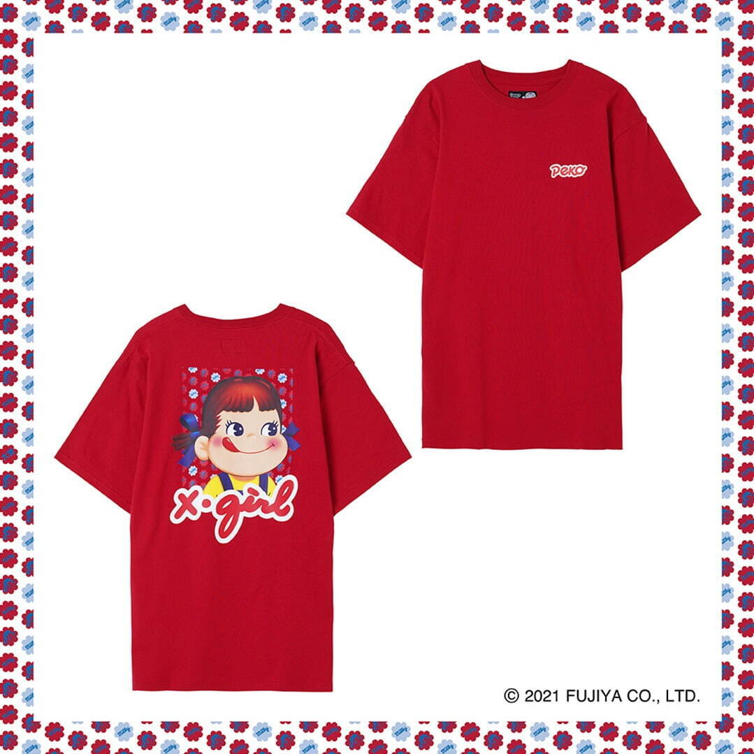 X-girl×ペコちゃんのコラボコレクション、ダブルネームTシャツや商品パッケージ風ポーチ｜写真4