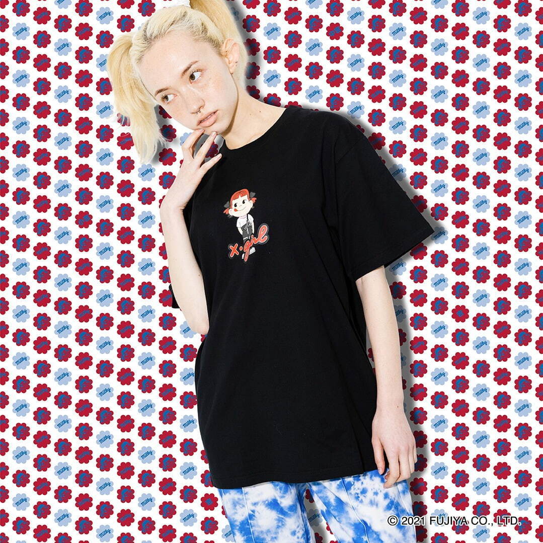 X-girl×ペコちゃんのコラボコレクション、ダブルネームTシャツや商品パッケージ風ポーチ｜写真3