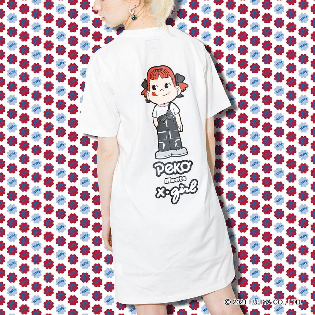 X-girl×ペコちゃんのコラボコレクション、ダブルネームTシャツや商品パッケージ風ポーチ｜写真2