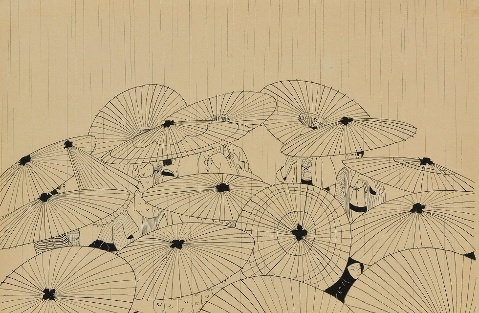 小村雪岱《おせん 雨》1941年頃 清水三年坂美術館蔵