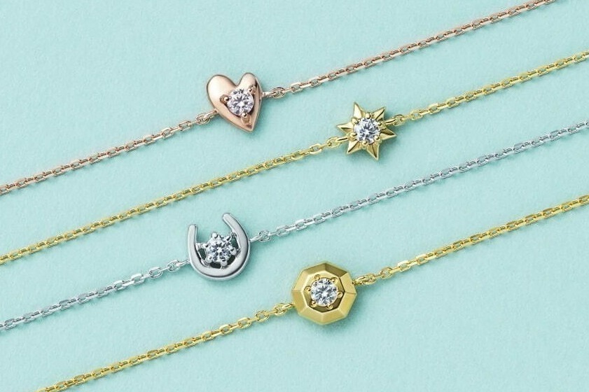 キュービックジルコニア｜Canal 4℃小さなハッピーモチーフ付き“お守り”ブレスレット、希望のスターや愛情のハート