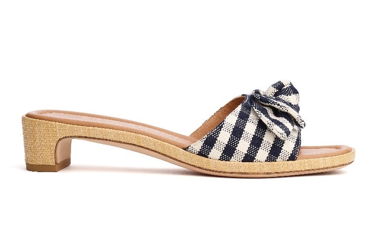 ケイト・スペード2021年夏サンダル、チェック柄ローヒール＆タッセル付きストラップサンダル