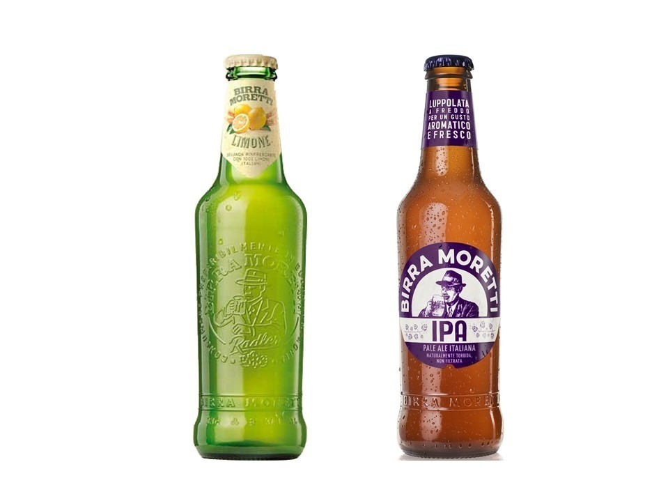 左) モレッティ・リモーネ・ラドレル、右) モレッティ・ビール・IPA