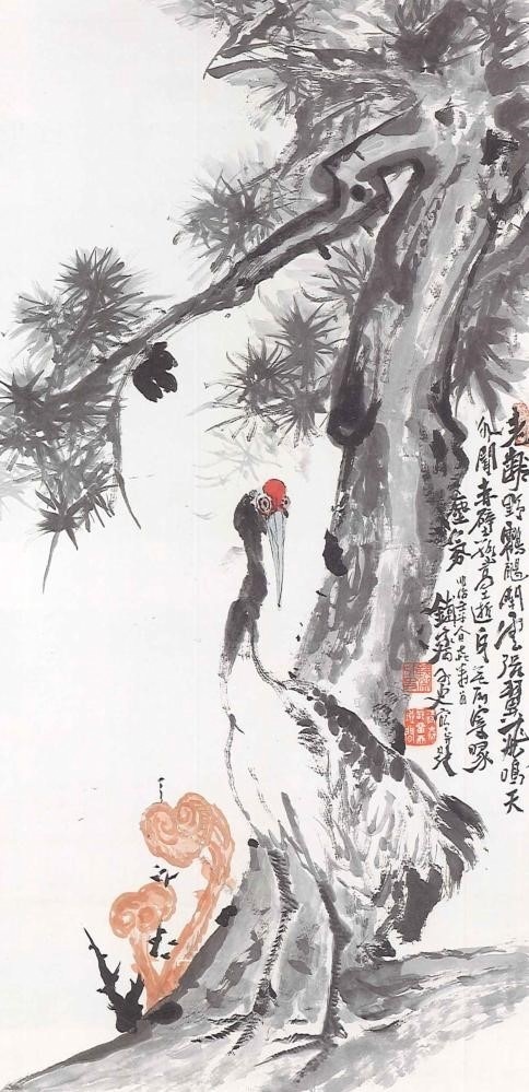 《松鶴図》 富岡鉄斎筆