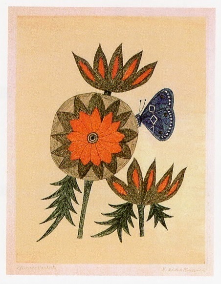 南桂子《花と蝶》1969年 エッチング、サンドペーパー・紙 群馬県立館林美術館蔵