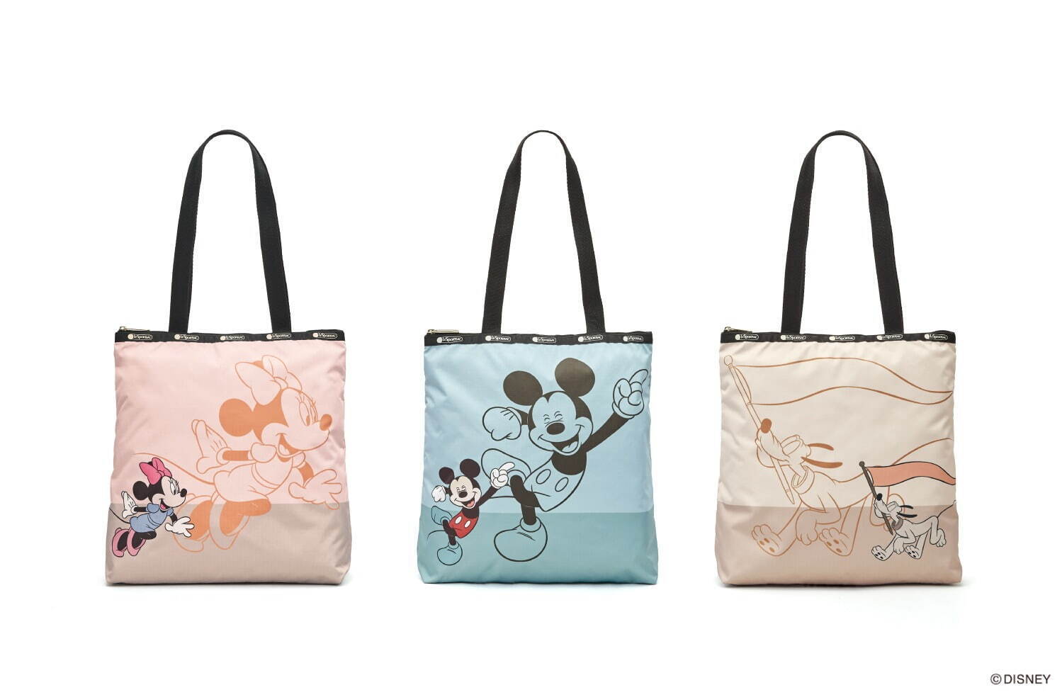 左から)Shadow Minnie Tote、Shadow Mickey Tote、Shadow Pluto Tote イージー マガジン トート H35×W32×D10cm 各12,100円(税込)