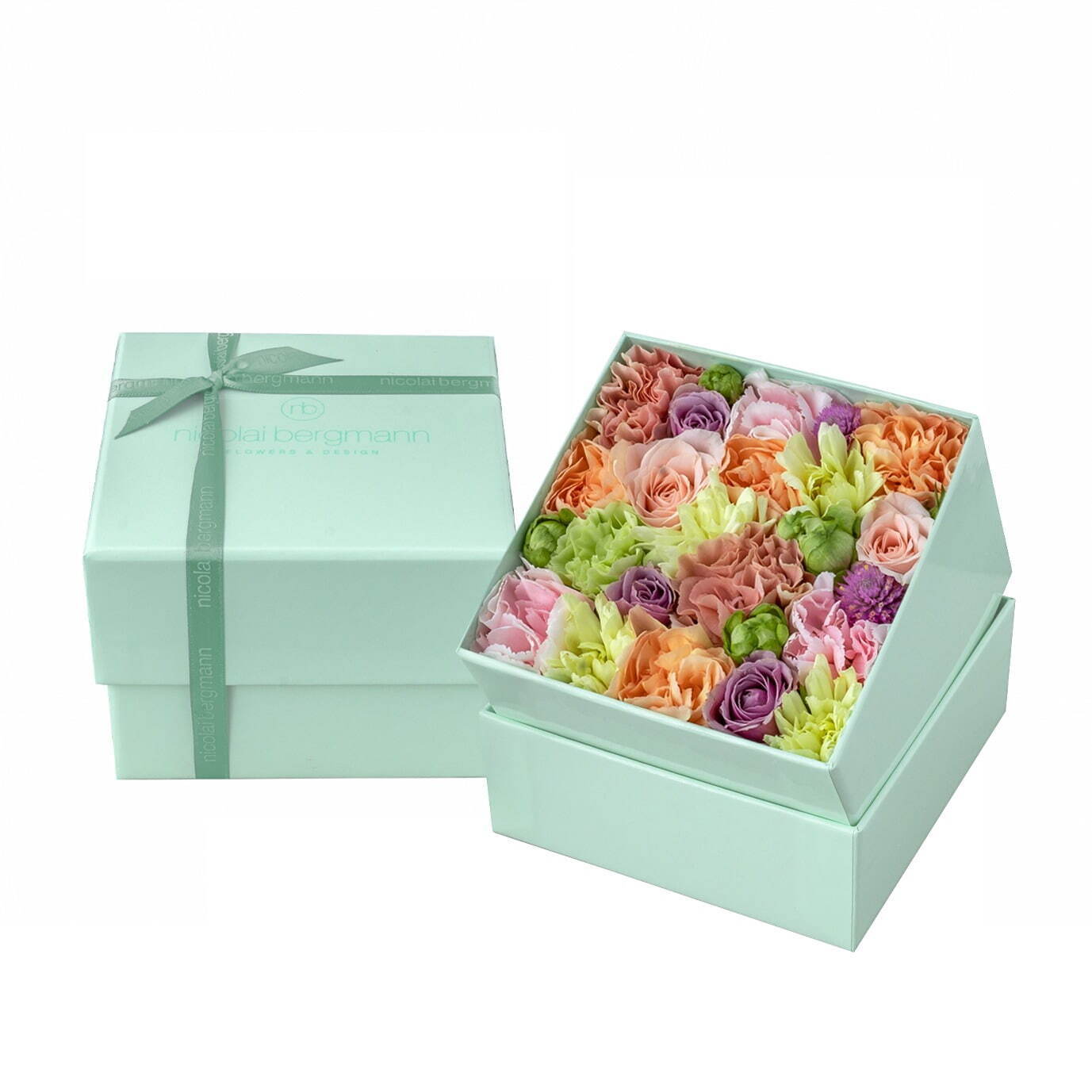 ニコライ バーグマンの夏限定フラワーボックス、コーラルグリーンのボックスにパステルカラーの花々｜写真3