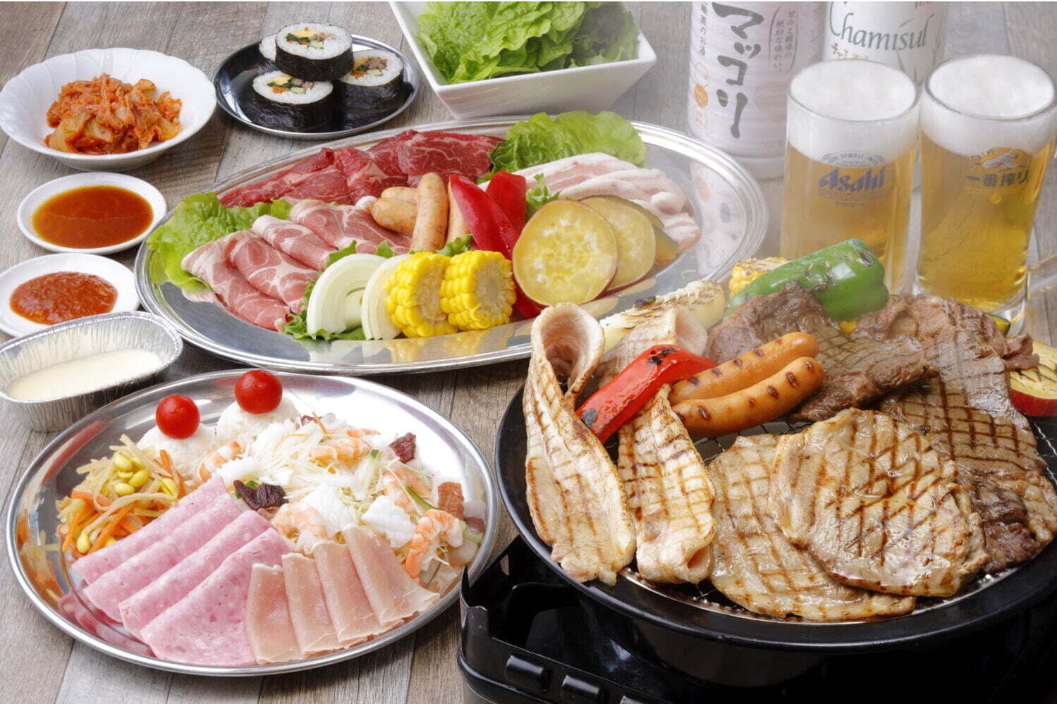 おつまみ｜京都タワーホテルの屋上ビアガーデン“BBQ”で楽しむ韓国風焼肉、チャミスル＆マッコリ飲み放題も