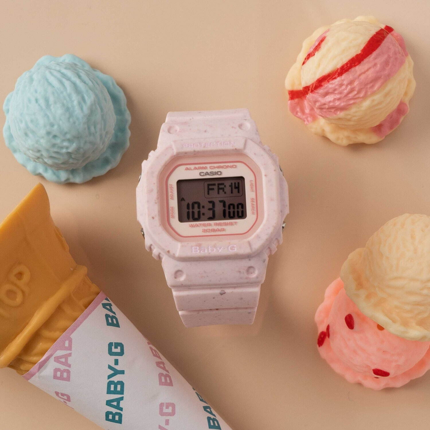 BABY-G“アイスクリーム”着想の腕時計、質感までチョコミントのつぶつぶケース｜写真4