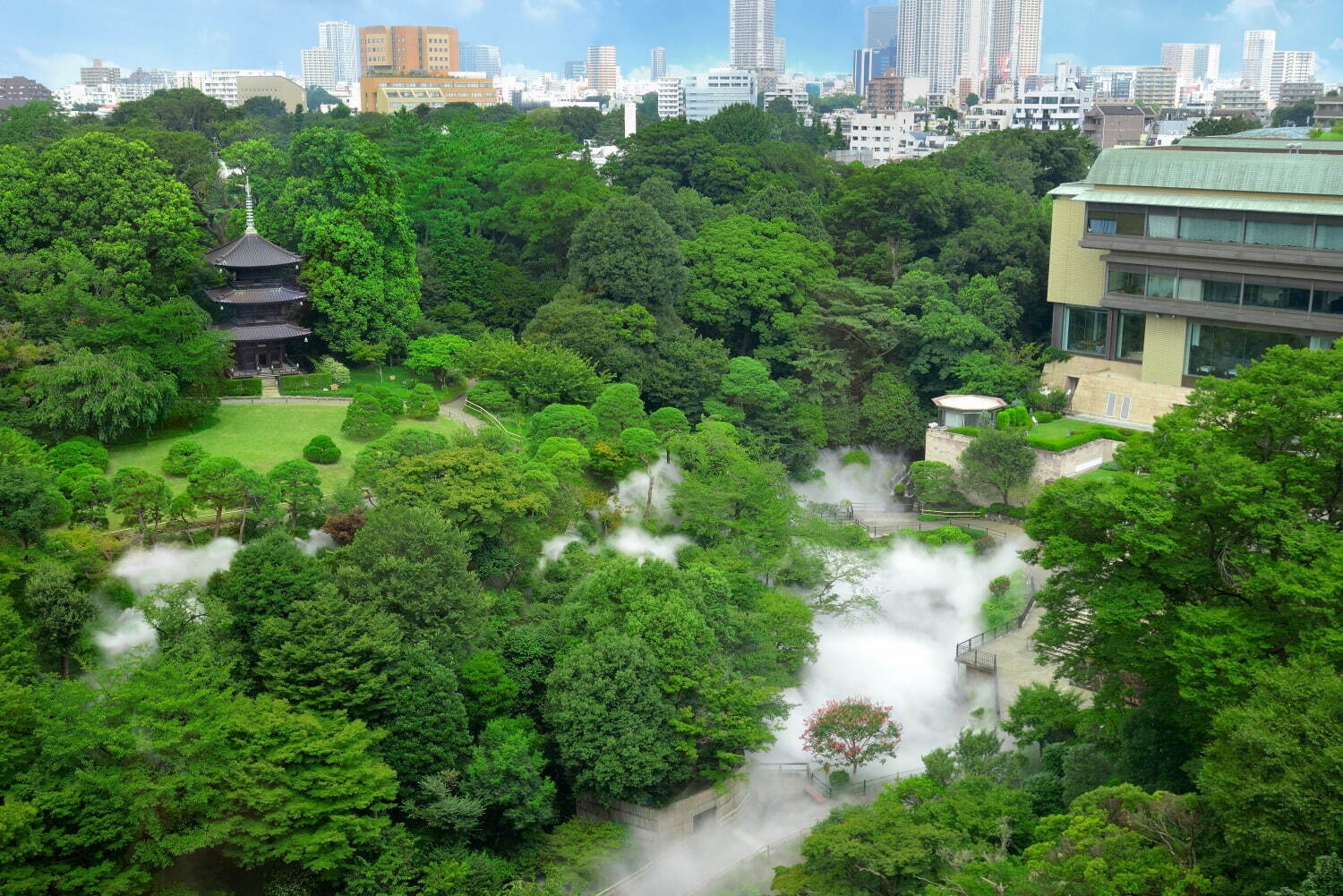 ホテル椿山荘東京の庭園がミスト量120％の「“涼”雲海」に、江戸風鈴や竹籠灯りと楽しむ夏の涼｜写真2