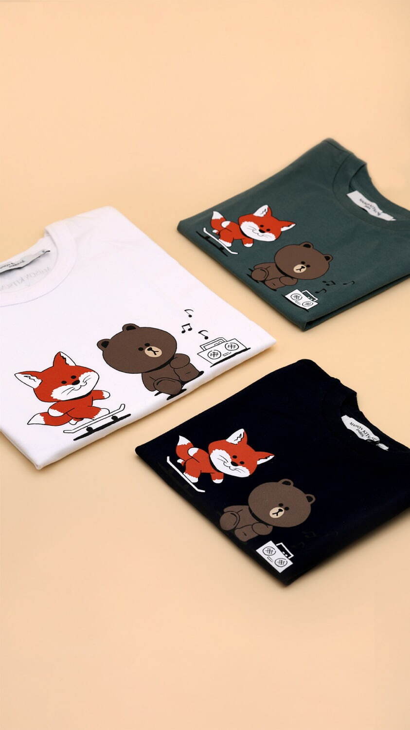 メゾン キツネ Line Friends風 キツネ ブラウンのコラボtシャツ トート マグも ファッションプレス