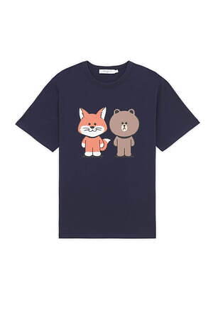 メゾン キツネ“LINE FRIENDS風”キツネ×ブラウンのコラボTシャツ 