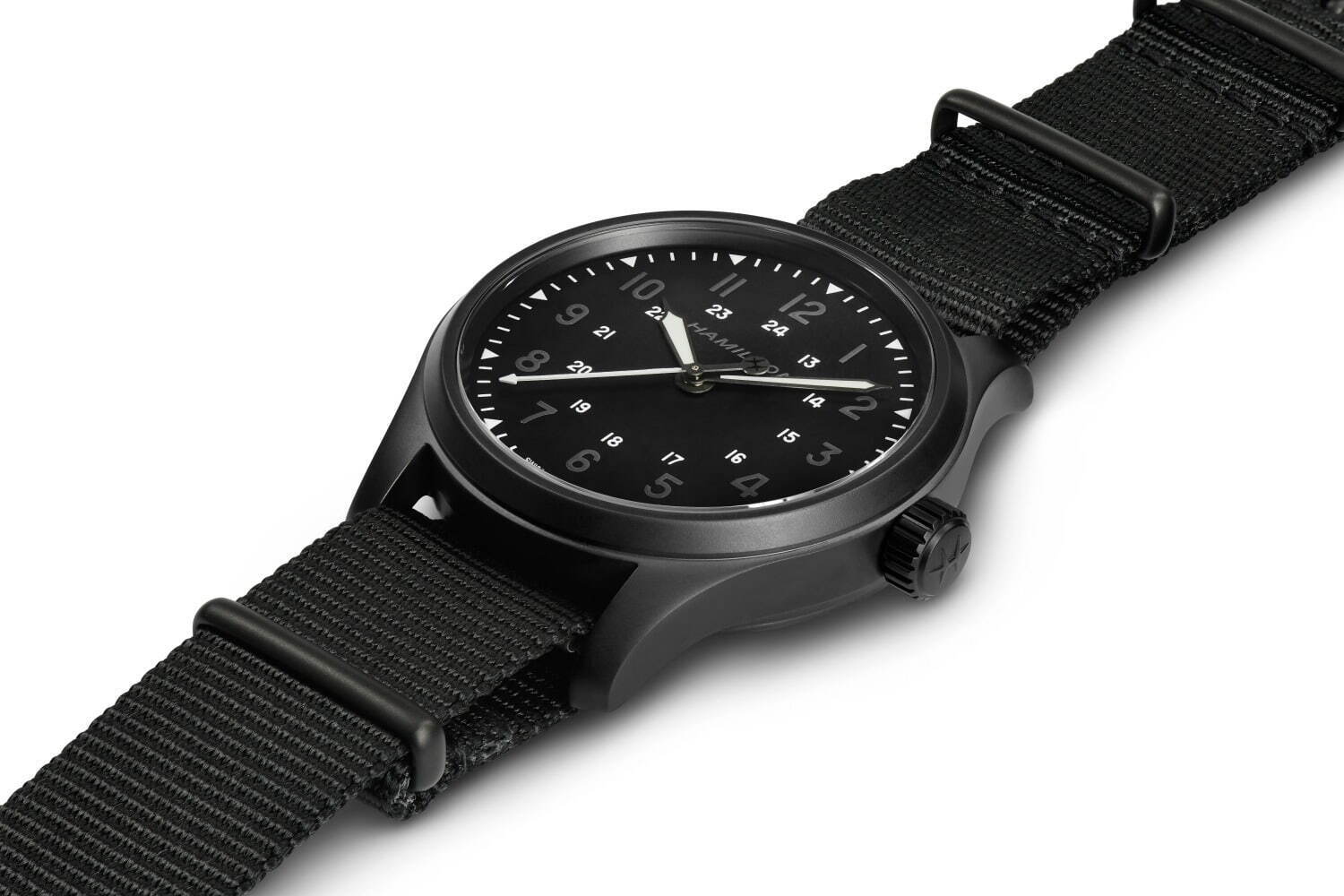 N.ハリウッド TPES×ハミルトンの腕時計 - オールブラック＆透明ケースバック、裏面には刻印｜写真2