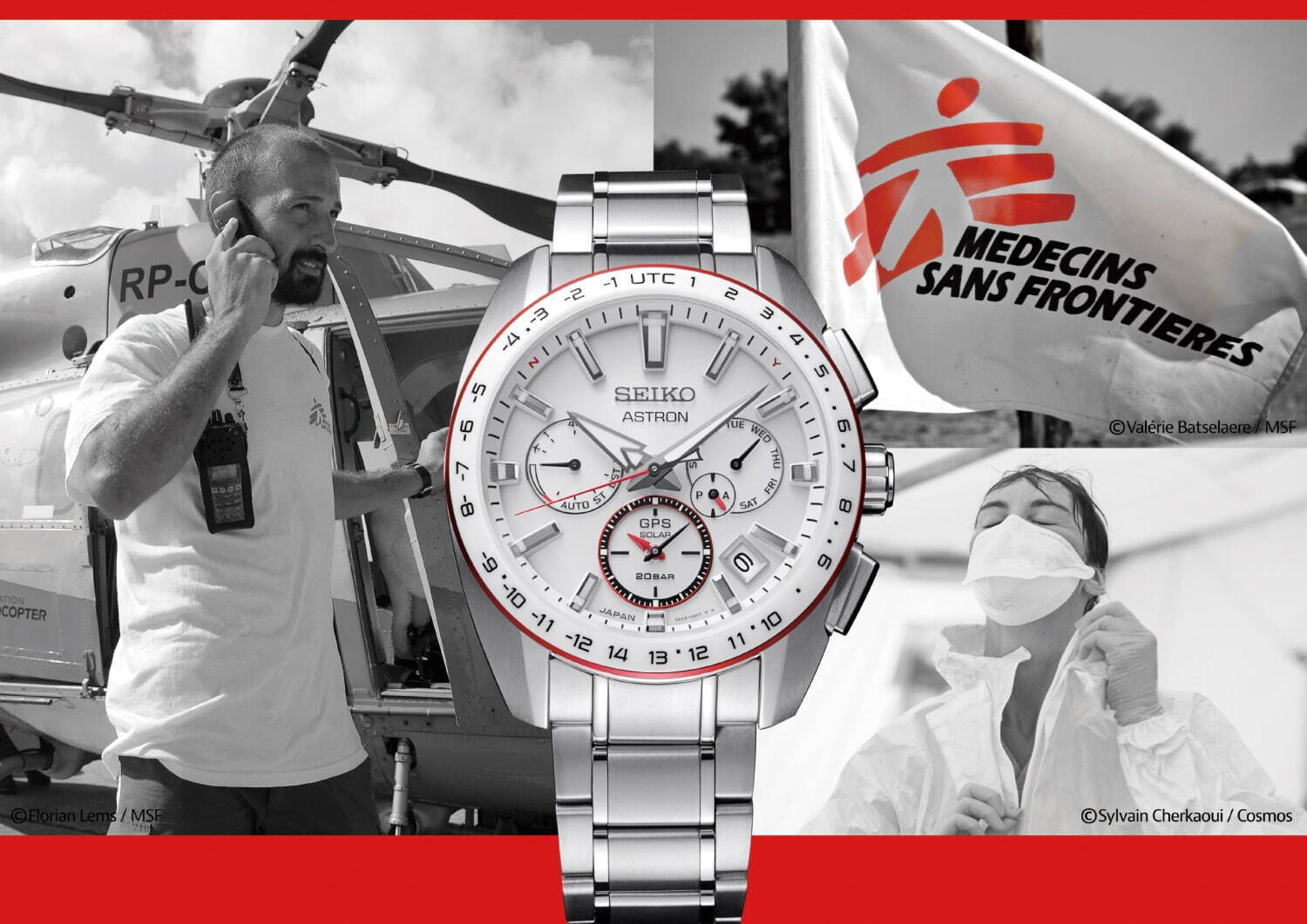セイコー アストロン×国境なき医師団の限定コラボ腕時計、ホワイトセラミックに赤を効かせた2トーン｜写真1