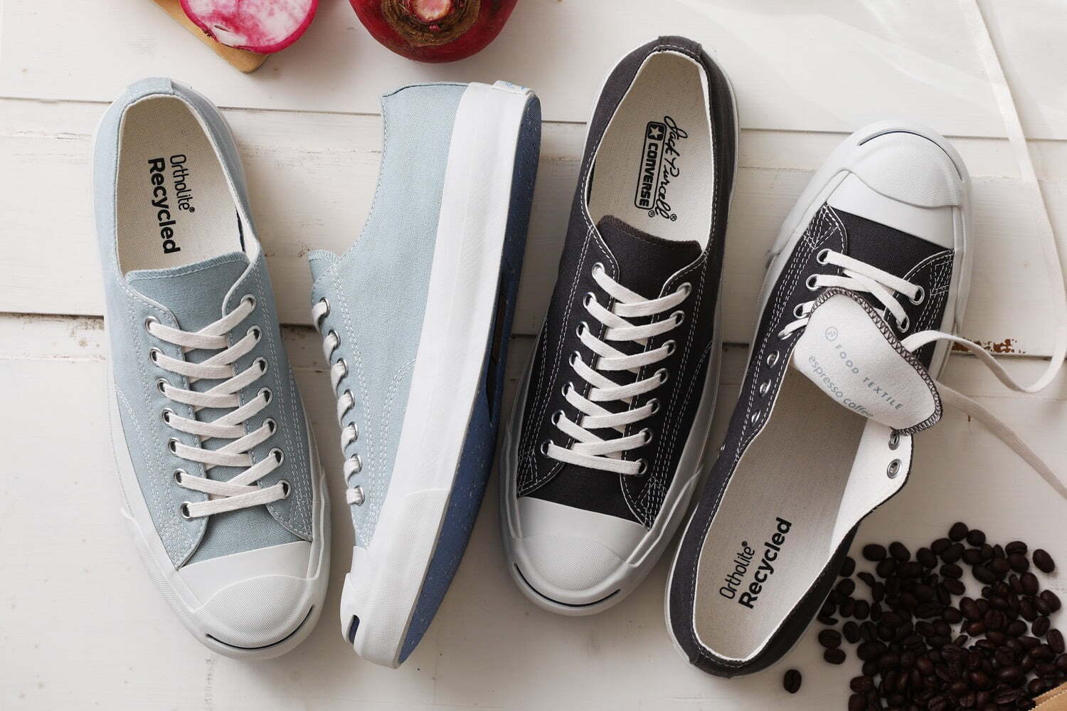 ジャックパーセル｜コンバースの新作スニーカー、“赤カブ＆コーヒー”で染めた「ジャックパーセル」など