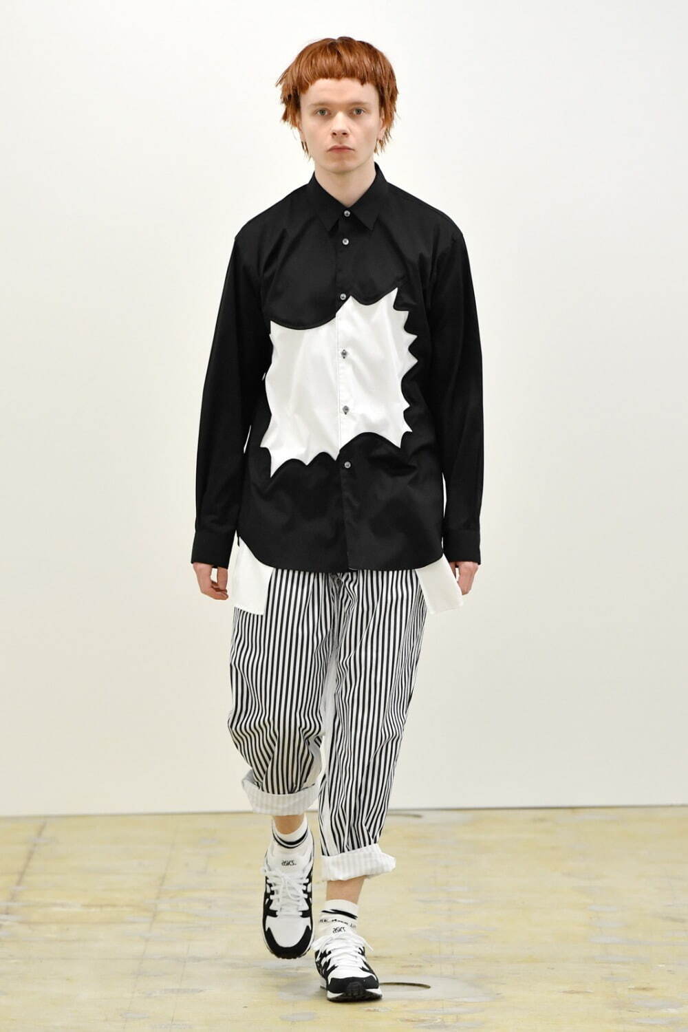 【未使用】コムデギャルソンシャツ COMME des GARCONS SHIRT 2022年春夏 製品染コットン ストライプ シャツ レッドxブラック【サイズL】【メンズ】