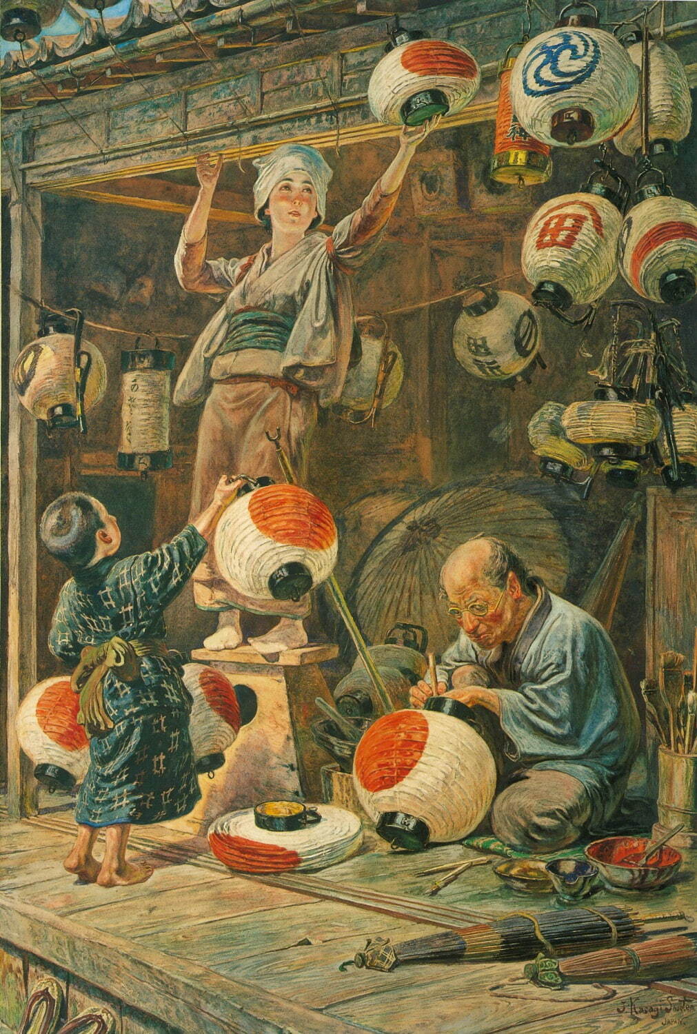 笠木治郎吉《提灯屋の店先》1890-1912年頃 個人蔵