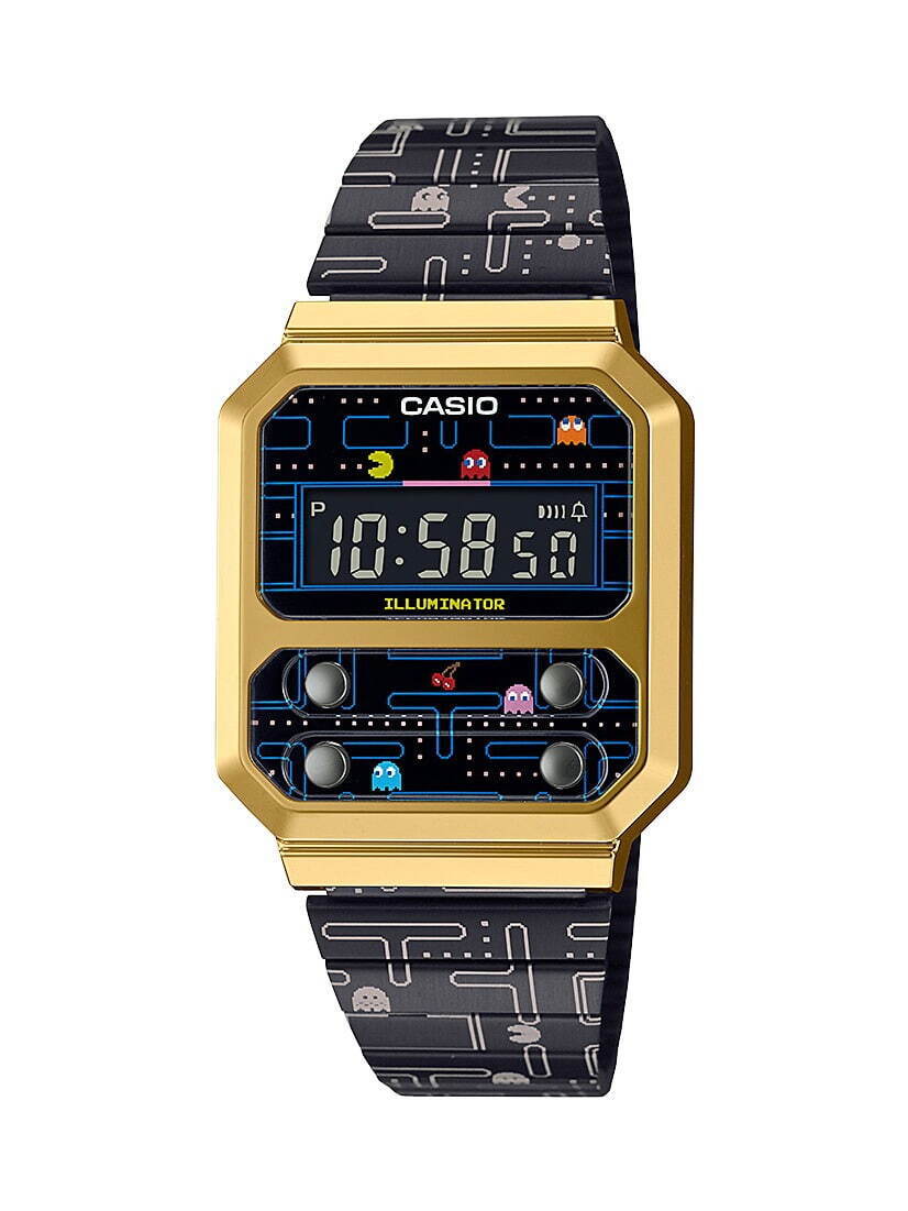 カシオより「パックマン」とのコラボ腕時計、”ゲーム画面”再現した 