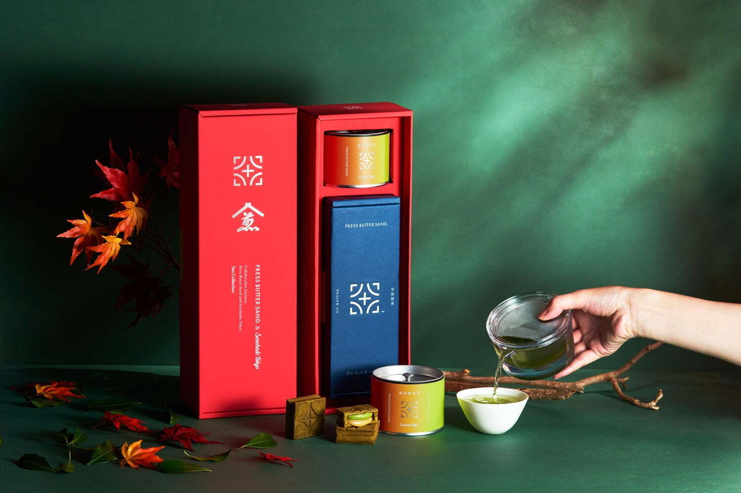 日本茶｜「プレスバターサンド」宇治抹茶バターサンド＆濃厚ブレンド煎茶の秋限定セット、煎茶堂東京とコラボ