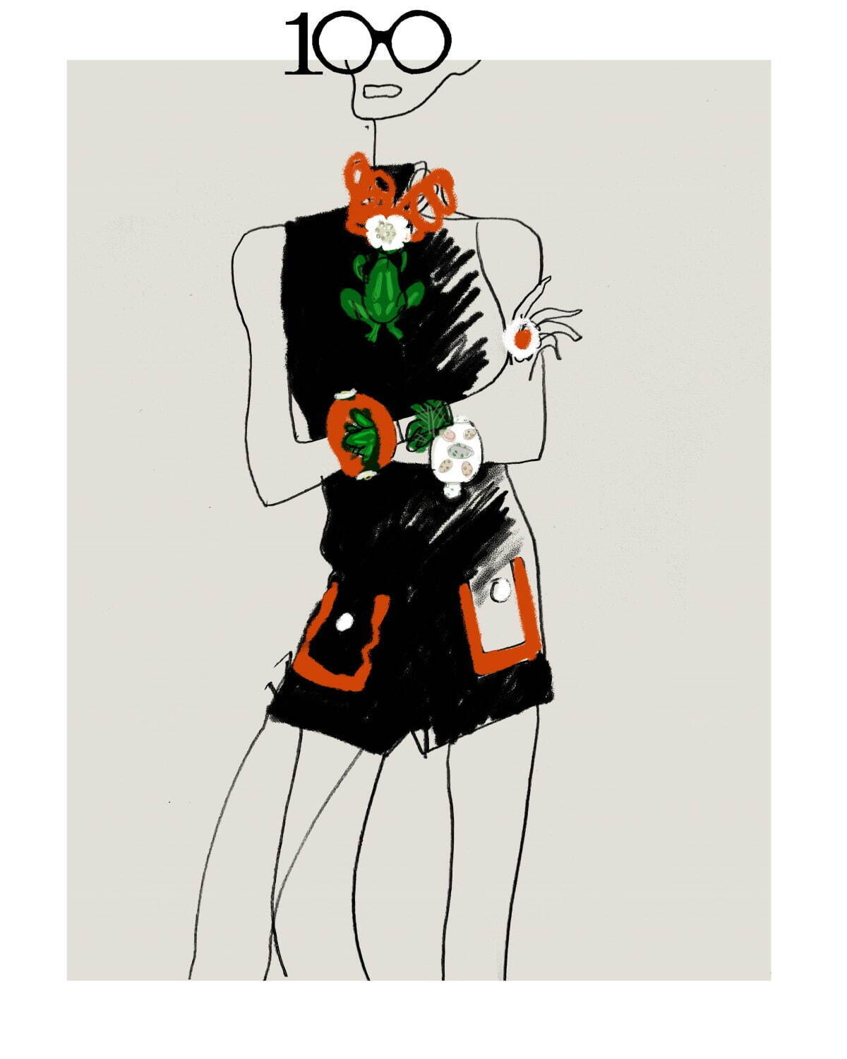 H&M×アイリス・アプフェル、パールを飾った“えんどう豆”柄ジャケットやカエルのビジューアクセサリー｜写真77
