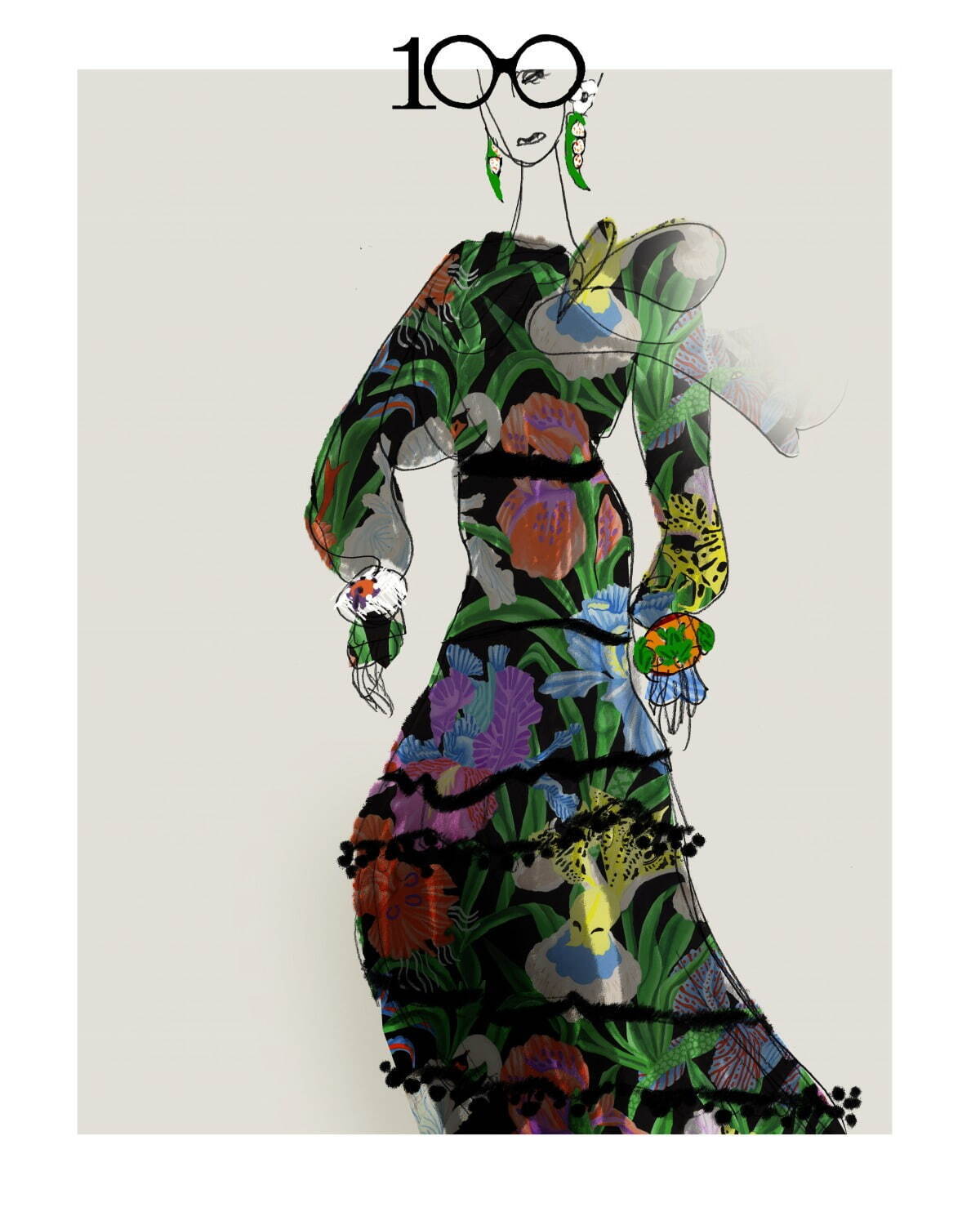 H&M×アイリス・アプフェル、パールを飾った“えんどう豆”柄ジャケットやカエルのビジューアクセサリー｜写真81