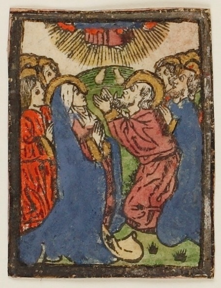 推定制作地ネーデルラント《キリストの昇天》16世紀初頭 凸版・木版(手彩色) 町田市立国際版画美術館蔵