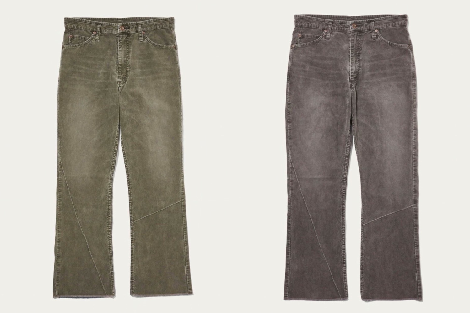 N.ハリウッドのユナイテッドアローズ＆サンズ別注フレアパンツ、左右非対称の切り替えデザイン