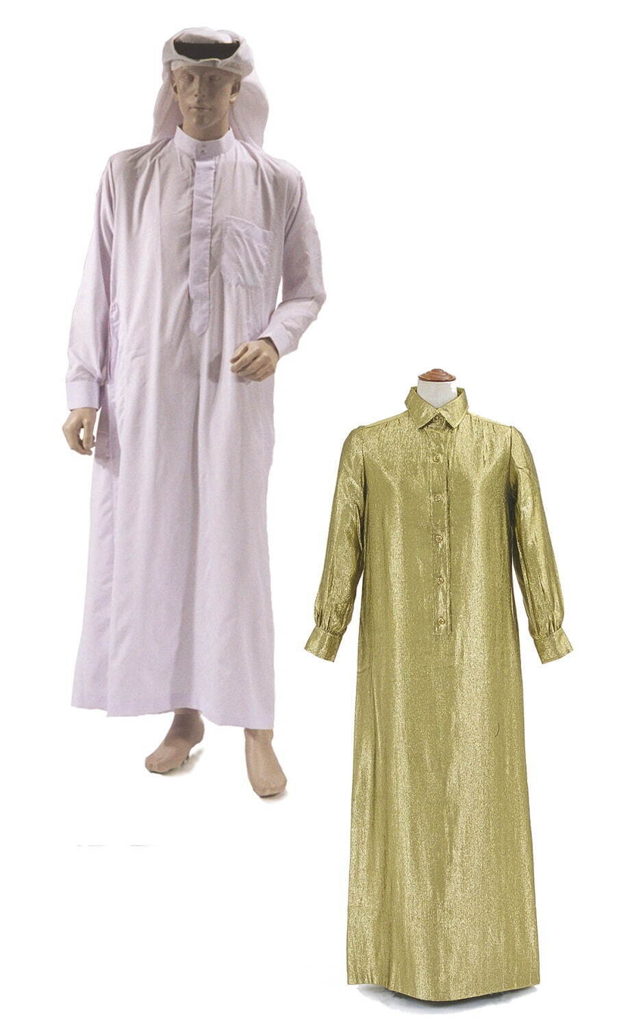 男性衣装 アラブ地域(上) ドレス 1977年 サンローラン(右)