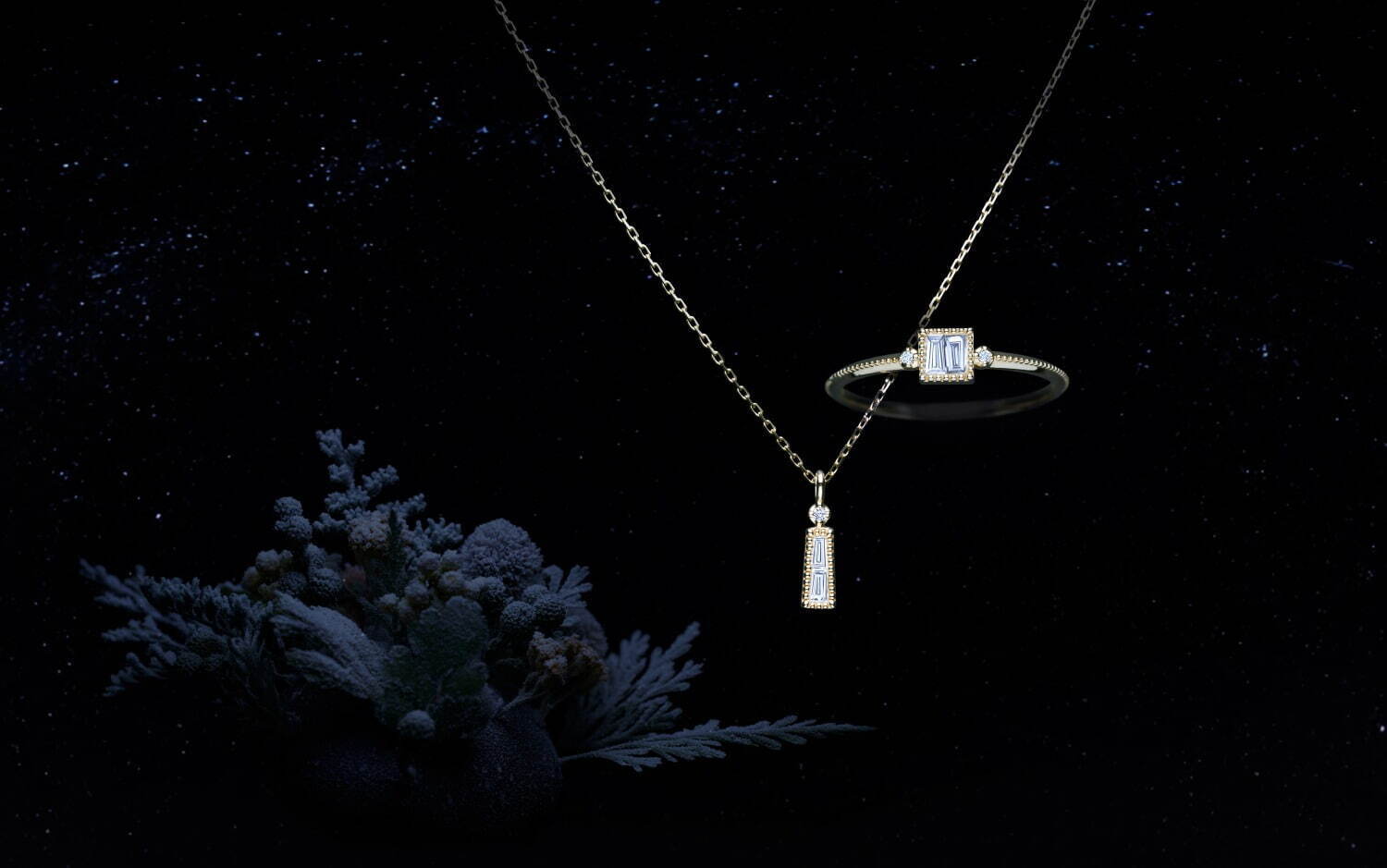 アガット“冬の自然”を表現した天然石ジュエリー、オーロライメージのダイヤモンドピアス｜写真4