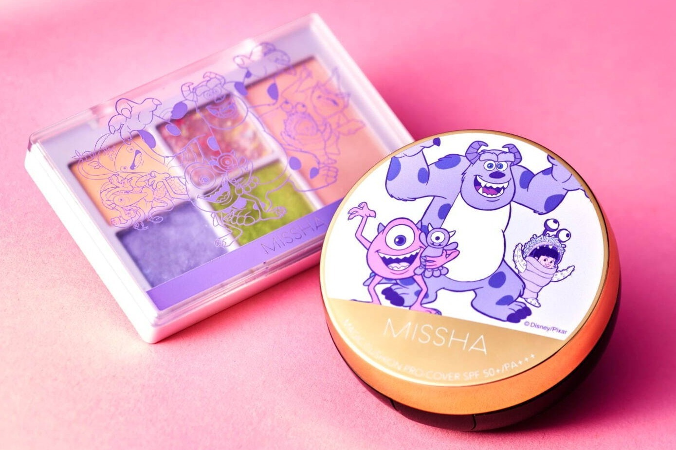 『モンスターズ・インク』サリー・マイクモチーフのアイシャドウ＆チークパレット、ミシャと共同企画