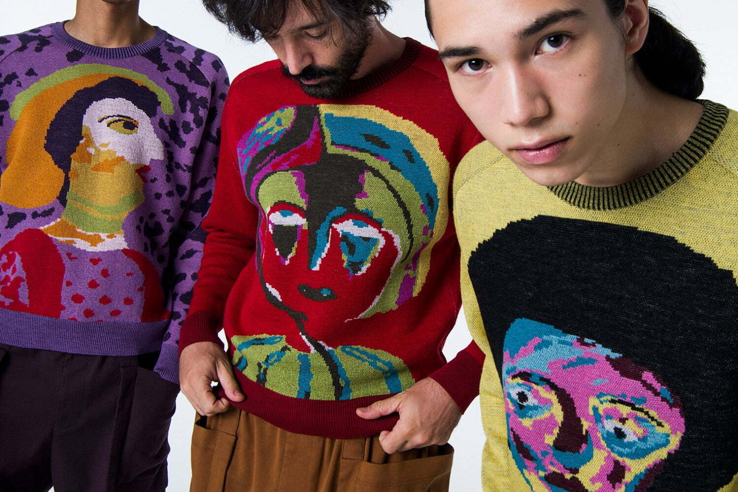 アートディレクター｜イッセイ ミヤケのメンズブランド「アイム メン」“絵画を着る”ニット、7色の糸で女性の顔を描く
