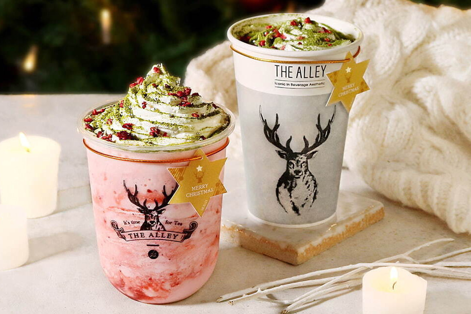 台湾発ティースタンド「ジ アレイ」クリスマス限定“ツリー”イメージのホイップ付き苺ミルクスムージー