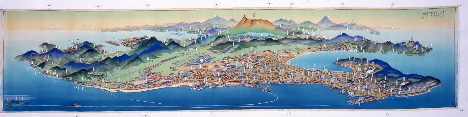 吉田初三郎「函館市鳥瞰図」原画 堺市博物館蔵