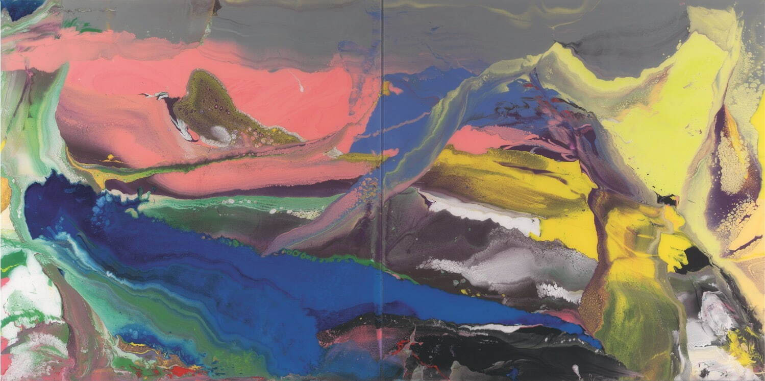 ゲルハルト・リヒター《FLOW (933-4)》2013年 105×210cm フォンダシオン ルイ・ヴィトンでの展示風景 (2018年) © Gerhard Richter Photo credits: © Fondation Louis Vuitton / Marc Domage