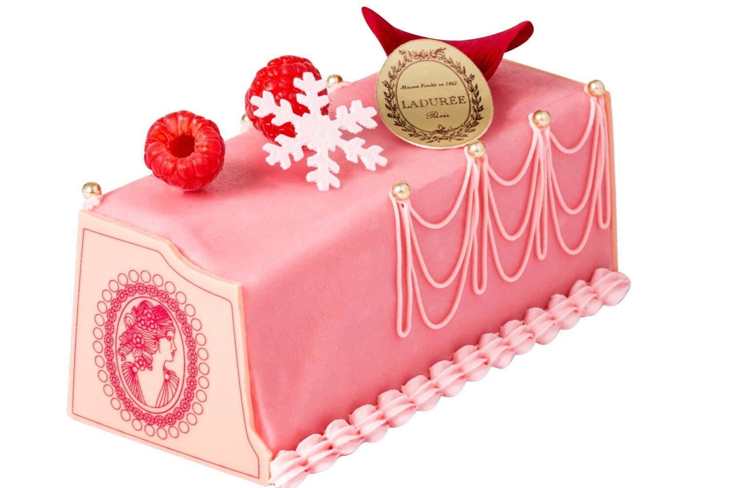 ラデュレ21年クリスマスケーキ、“ローズ×フランボワーズ”の華やかビュッシュ・ド・ノエル