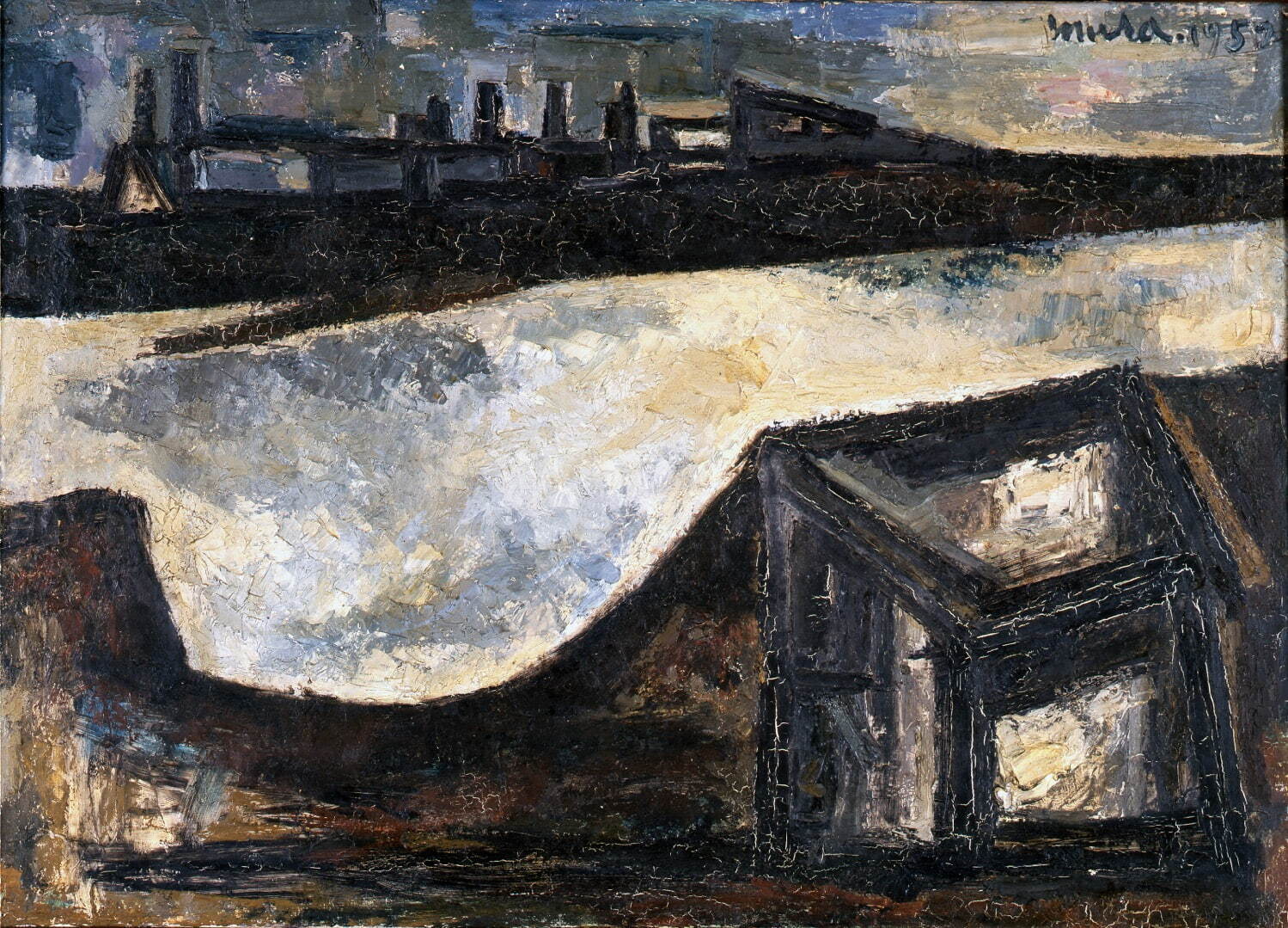 村上三郎《河小屋》1952年 油彩、カンヴァス 芦屋市立美術博物館蔵