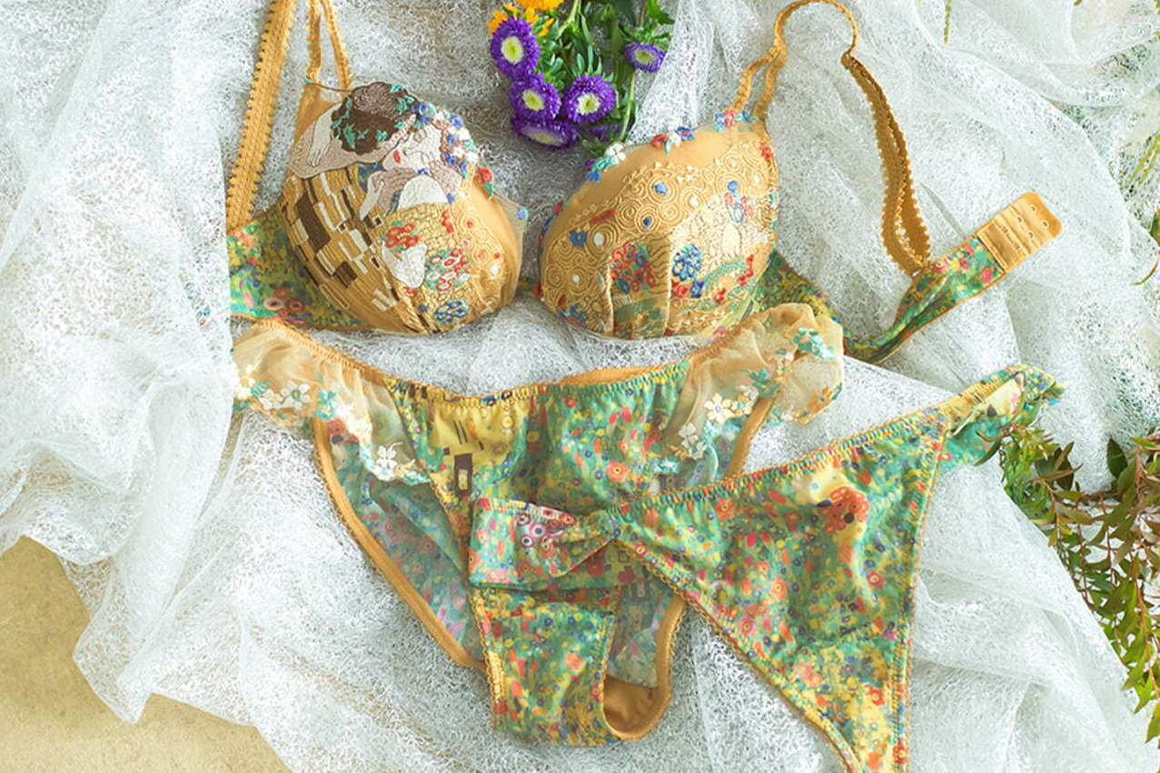 ピーチ・ジョン「巨匠のブラ」にクリムト＜接吻＞着想のランジェリー、レース＆刺繍で名画を表現